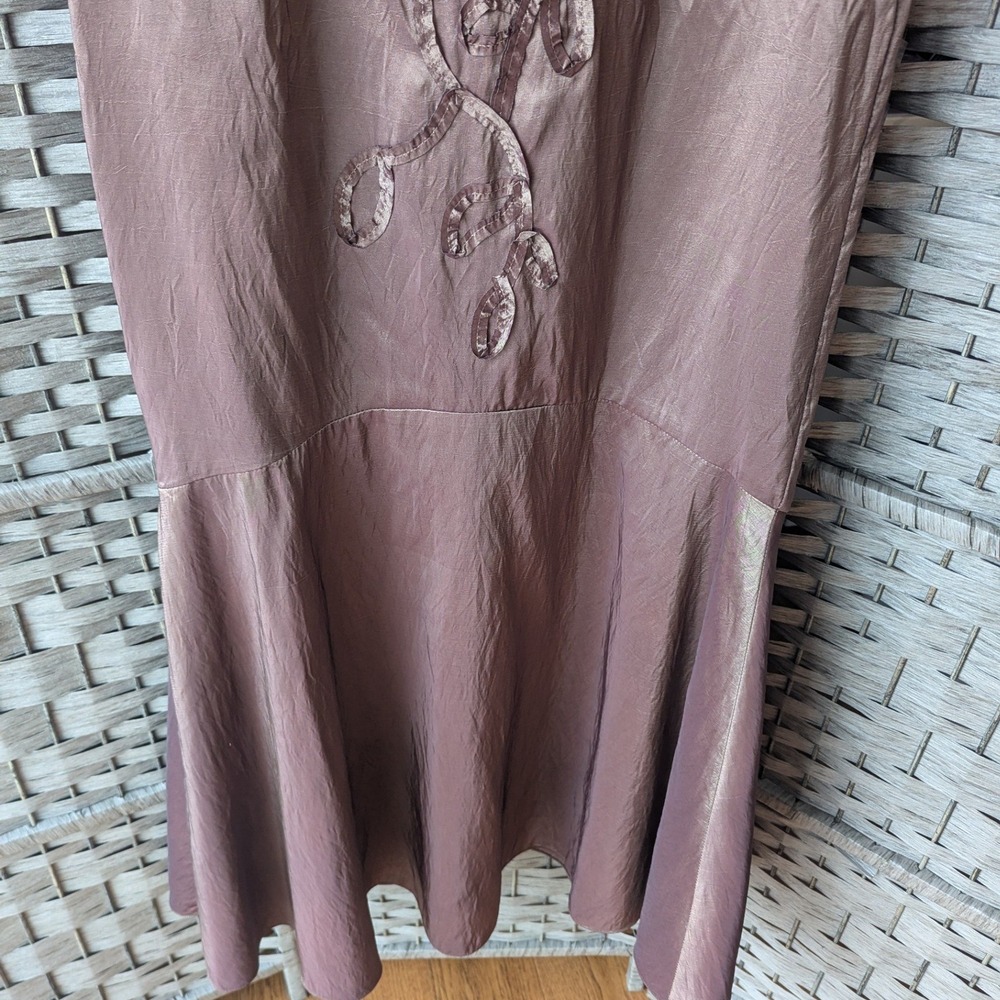 Brown Halter Mermaid Dress Gown Floral Embroidered Sz 10 Taffeta Wedding Guest - Picture 3 of 12